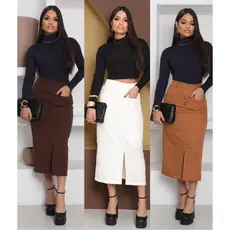 Saia Midi Social com Bolso Frontal – Estilo Elegante e Modesto para Ocasiões Especiais