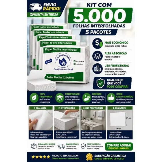 Interfolha Branco papel 2 dobras 20x21 5 pacotes28