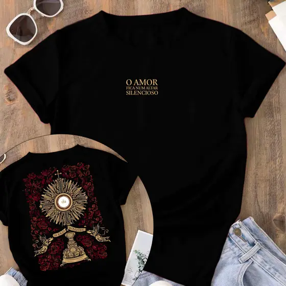 Camiseta Tradicional Adulto Infantil Sagrada Comunhão Blusa Cristã 100% Algodão Unissex