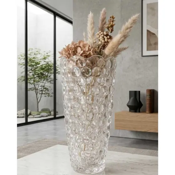 Vaso Decorativo de Vidro Bolhas Transparente Luxo 29x14cm Centro de Mesa Moderno Esferas