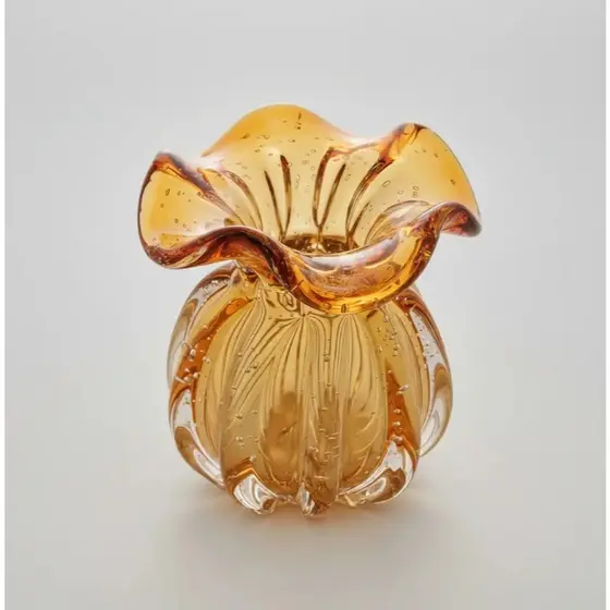 Vaso Murano Trouxinha Cristal Âmbar 11cm Decoração Sofisticada Sala Mesa Centro Luxo