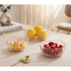 Kit 3 Bowls Vidro Canelado Borda Dourada Ouro Conjunto Saladeira Petisqueira Sobremesa Servir Mesa Posta