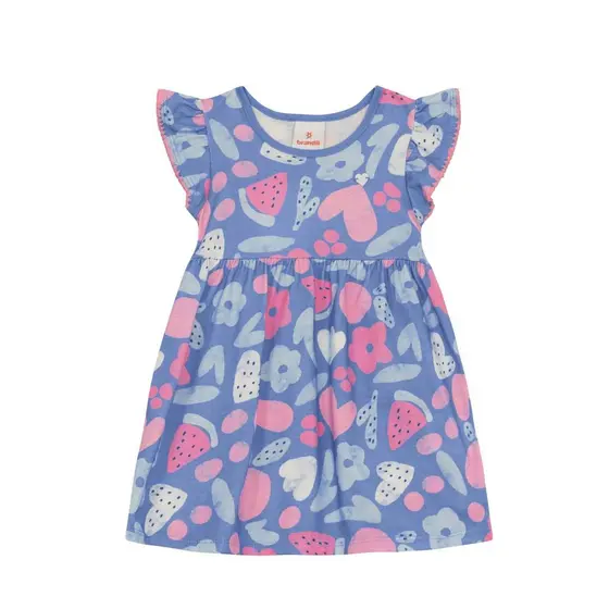 Vestido infantil menina de flores Brandili -Azul