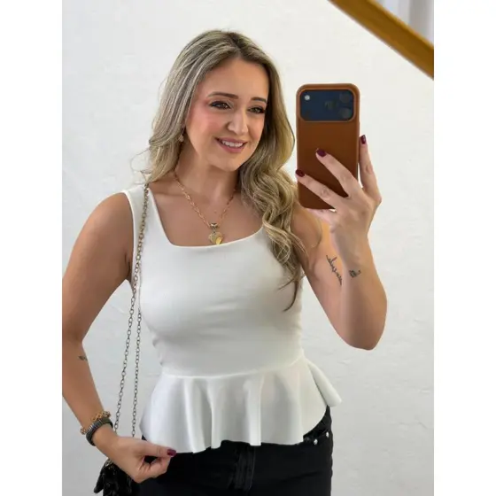 Blusa Regata Lara Feminina Peplun Tecido Canelado Blusinha moda