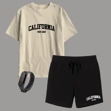 Kit Camiseta Infantil e Short Moletinho Masculino + Relógio Brinde Lançamento
