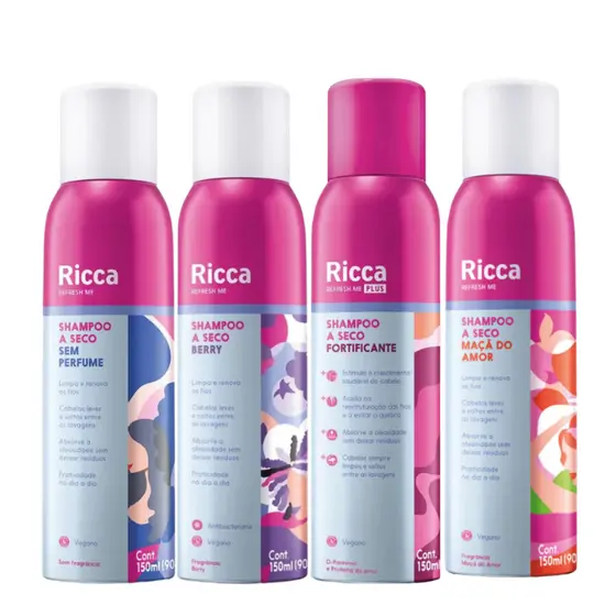 Shampoo a Seco Ricca ShakeBerry Berries Sem Perfume Fortificante Maçã do Amor 150ml