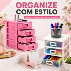 Mini Gaveteiro Porta Lápis, Jóias Porta Tudo Organizador de Mesa 3 Gavetas Casa, Escritório ou Costura