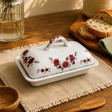 MANTEIGUEIRA DE PORCELANA - decorada floral vermelho