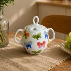 AÇUCAREIRO DE PORCELANA - BORBOLETAS COLORIDAS