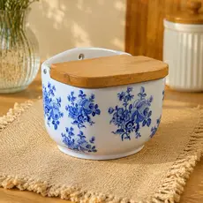 SALEIRO DE PORCELANA 500g (tampa de madeira e parafuso de inox)