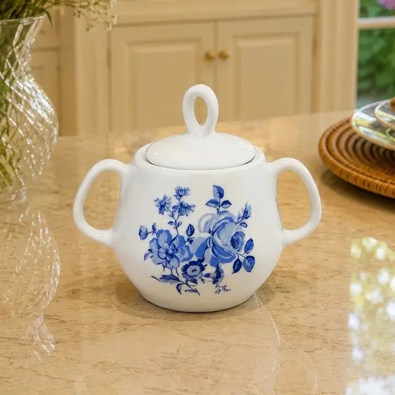 AÇUCAREIRO DE PORCELANA COM ALÇA - FLORAL AZUL