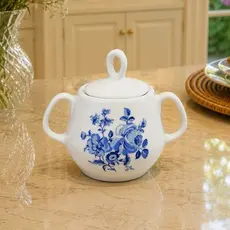 AÇUCAREIRO DE PORCELANA COM ALÇA - FLORAL AZUL