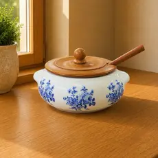 FARINHEIRA DE PORCELANA - FLORAL AZUL - acompanha tampa e colher de madeira.