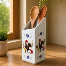 PORTA-UTENSÍLIOS DE PORCELANA - GALO PORTUGUÊS (colheres ilustrativas, não acompanham o produto)