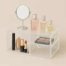 Gaveteiro Organizador Acrílico 2 Gavetas + Espaço – Organizador de Maquiagem, Perfumes e Cosméticos