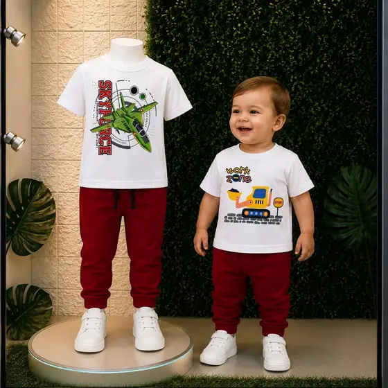 Kit Menino Infantil calça jogger lisa e Camiseta estampada branca