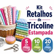 Kit Retalhos de Tricoline Estampada 100% Algodão - Cortes Sortidos de 25cm x 45cm