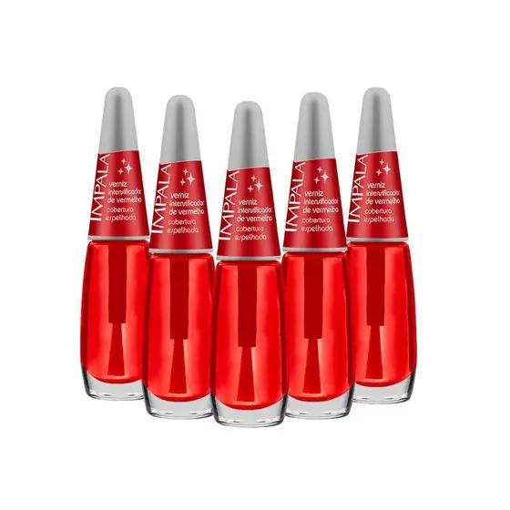 Kit 5 Esmalte Impala Verniz Intensificador Vermelho Extra Brilho Manicure e Pedicure