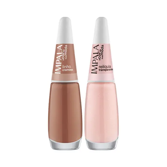 Kit 2 Esmaltes Impala Tons Nude Transparente e Cremoso