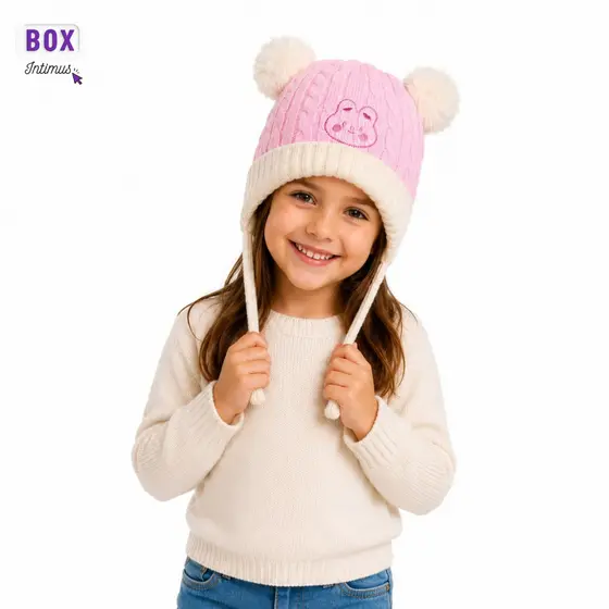 Touca Infantil Inverno Forrada Menino Menina 4-8 Anos Com Pompom Quentinha em Tricô