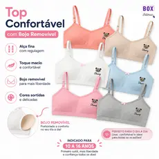 Tops Sutiãs Infantil/Juvenil 10–16 Anos, Bojo Delicado – Alças Finas com Regulagem e Confortável.
