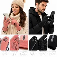 Luva Térmica Touch Screen Masculina e Feminina Inverno Antiderrapante Esportiva Moto Bike Frio