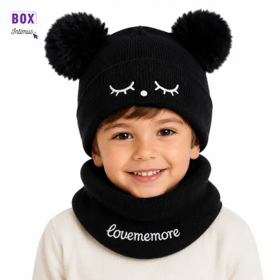 Kit Gorro Infantil + Protetor de Pescoço Inverno Menina, Menino Até 5 Anos Touca Quentinha Pom Pom