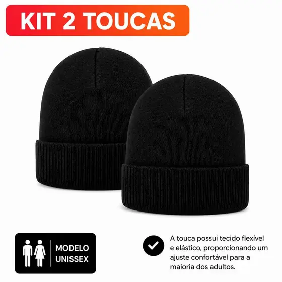 Kit  Inverno 2 Toucas  Básica  Gorro Liso Preta Toca Adulto Inverno