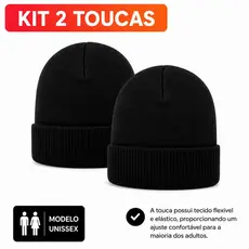 Kit  Inverno 2 Toucas  Básica  Gorro Liso Preta Toca Adulto Inverno