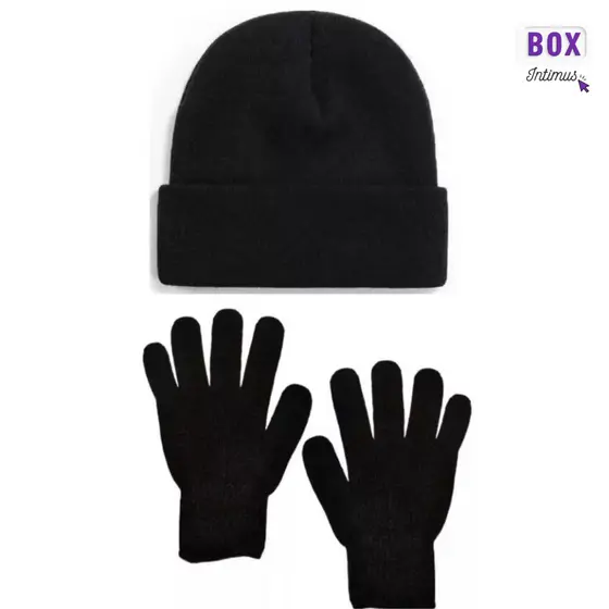 Kit  Inverno Touca Com Luva De Frio Básica Lã Gorro Liso Preta Toca Adulto Inverno
