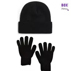 Kit  Inverno Touca Com Luva De Frio Básica Lã Gorro Liso Preta Toca Adulto Inverno