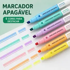 Marca Texto Apagável Pastel Kit 6 Cores Dreamy Colors (NO.936) Caneta Dupla Ponta Material Escolar e Escritório
