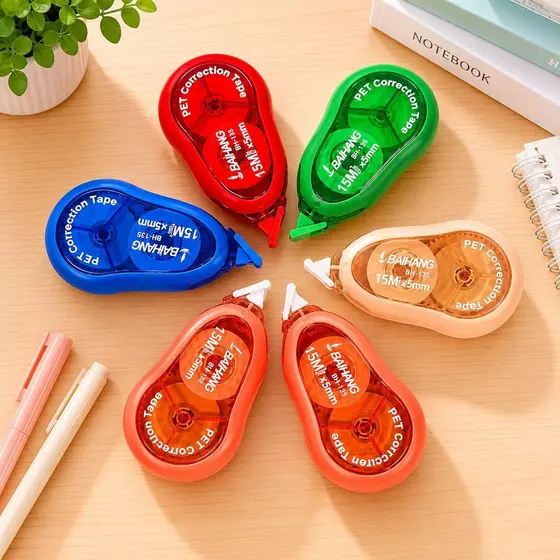 Kit 3 Corretivos em Fita Coloridos 15m Longa Duração Escolar Resistente Queda
