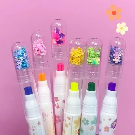 Kit Caneta 6 Cores estrela flor Marca Texto