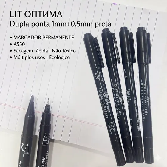 Caneta Marcador Permanente Preto Dupla Ponta 0.5mm + 1mm – Secagem Rápida e Alta Precisão