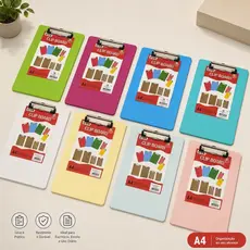 Prancheta A4 Plástica com Régua Integrada Colorida Clip Metálico Escolar Escritório
