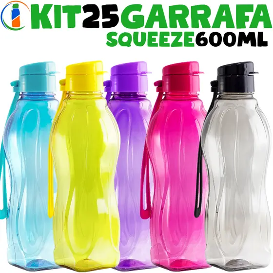 Kit 25 Garrafas Squeeze 600ml - Para Academia, Escola, Trabalho e seu dia a dia - Envio Imediato