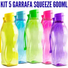 KIT com 5 Garrafas Squeeze 600ml – Várias Cores - Envio Imediato
