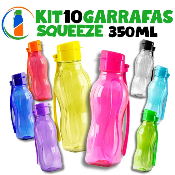Kit 10 Garrafa Squeeze 350ml – Compacta, Leve e Prática
