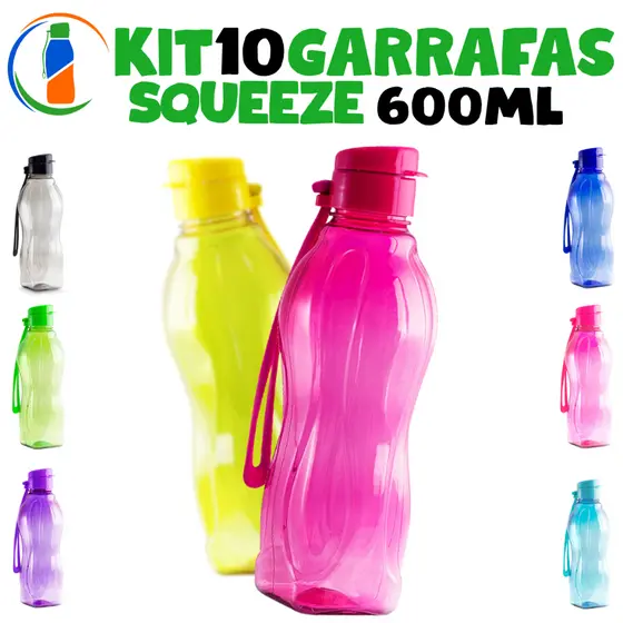 Kit 10 Garrafa Squeeze 600ml – Hidratação na Medida Certa!
