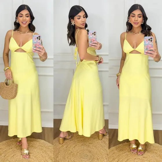 VESTIDO MIDI COM DECOTE V 💫 COSTAS ABERTAS, ELEGANCIA e CAIMENTO PERFEITO❤️❤️❤️