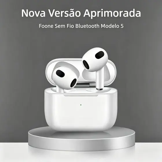 Fone Bluetooth Sem Fio Modelo 5, Redução de Ruído, Conexão Estável, Compatível com iOS e Android