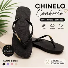 chinelo feminino com glitter nas tiras muito confortável