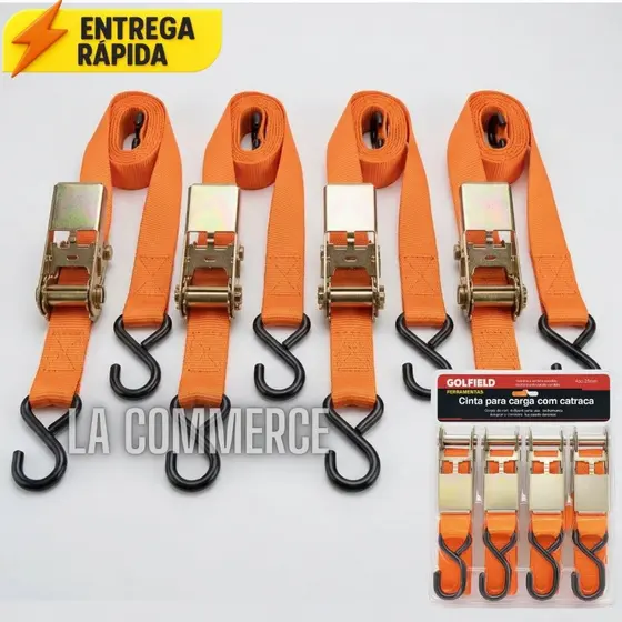 Kit 4 Cinta Catracas Cinta Para Amarrar Prender Carga Com Catraca Amarração Caminhão 5m x 25mm