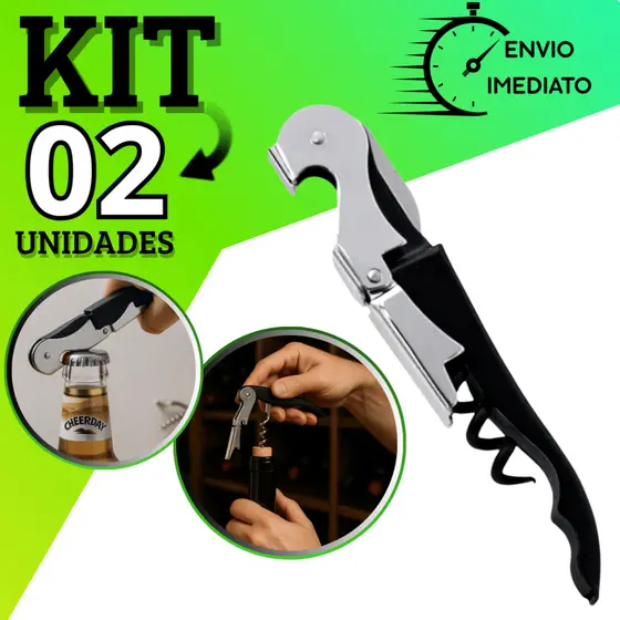 KIT 2 Saca Rolhas 3 Em 1 Abridor De Garrafa Vinho Reforçado