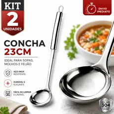 Kit 2 Conchas 23cm Aço Inox Feijão Sopa Molhos Restaurante Profissional Utensilios Cozinha