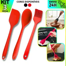 Kit Utensílios Silicone 3 Peças | Colher, Pincel e Espátula Pão Duro Resistente Alta temperatura