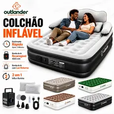 Colchão Inflável Solteiro Queen King com Bomba Elétrica Recarregável 4000mAh para Camping e Casa