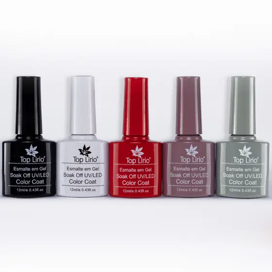 Kit 5 Esmaltes em Gel + 1 Esmalte Extra Led Uv Lirio p/ Unhas Manicure Coleções