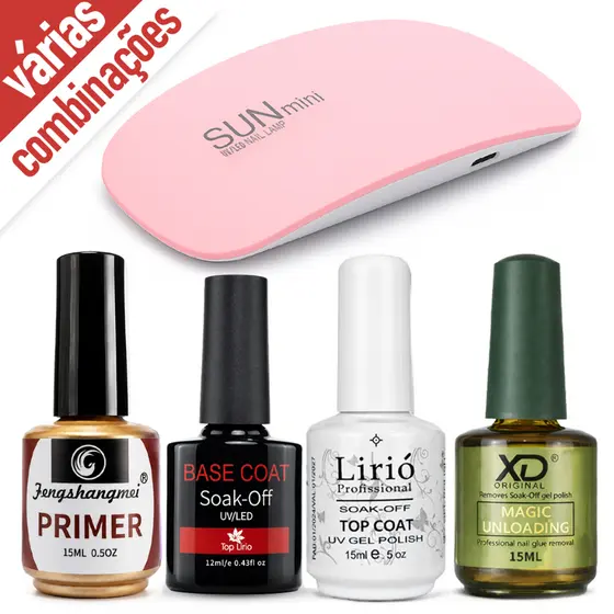 Kit Esmaltação em Gel c/ Top Coat Primer Magic Remover Esmalte Unhas Manicure